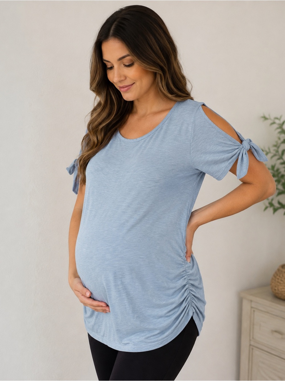 Motherhood Maternity Blue Cold Shoulder Ruched Top Size 2X